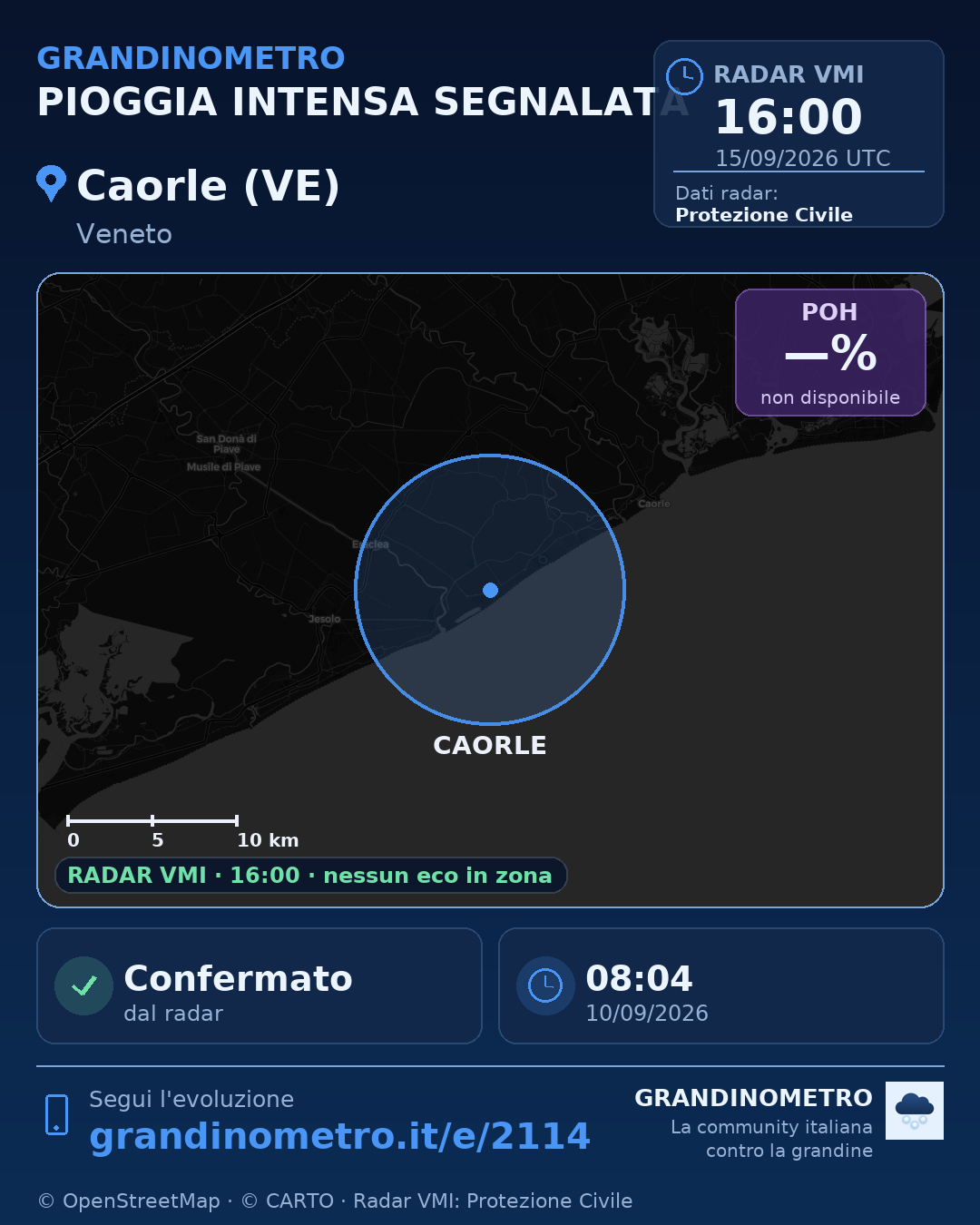 Mappa dell'evento: pioggia intensa a Caorle (VE)
