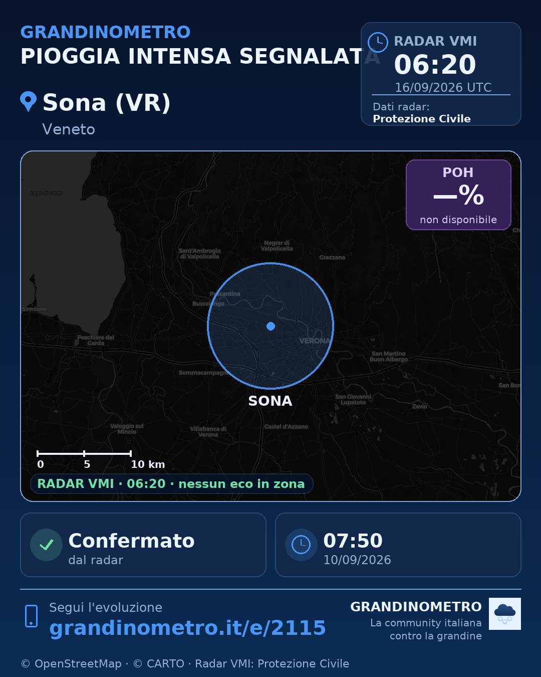Mappa dell'evento: pioggia intensa a Sona (VR)