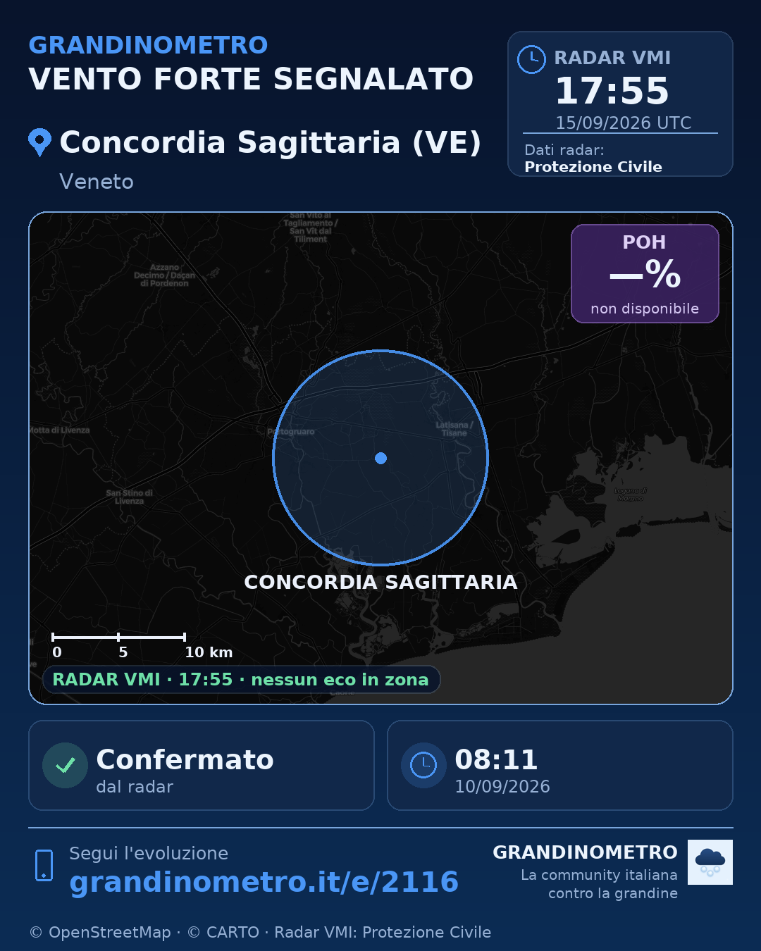 Mappa dell'evento: vento forte a Concordia Sagittaria (VE)