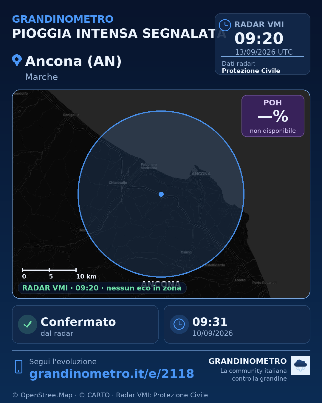 Mappa dell'evento: pioggia intensa ad Ancona (AN)