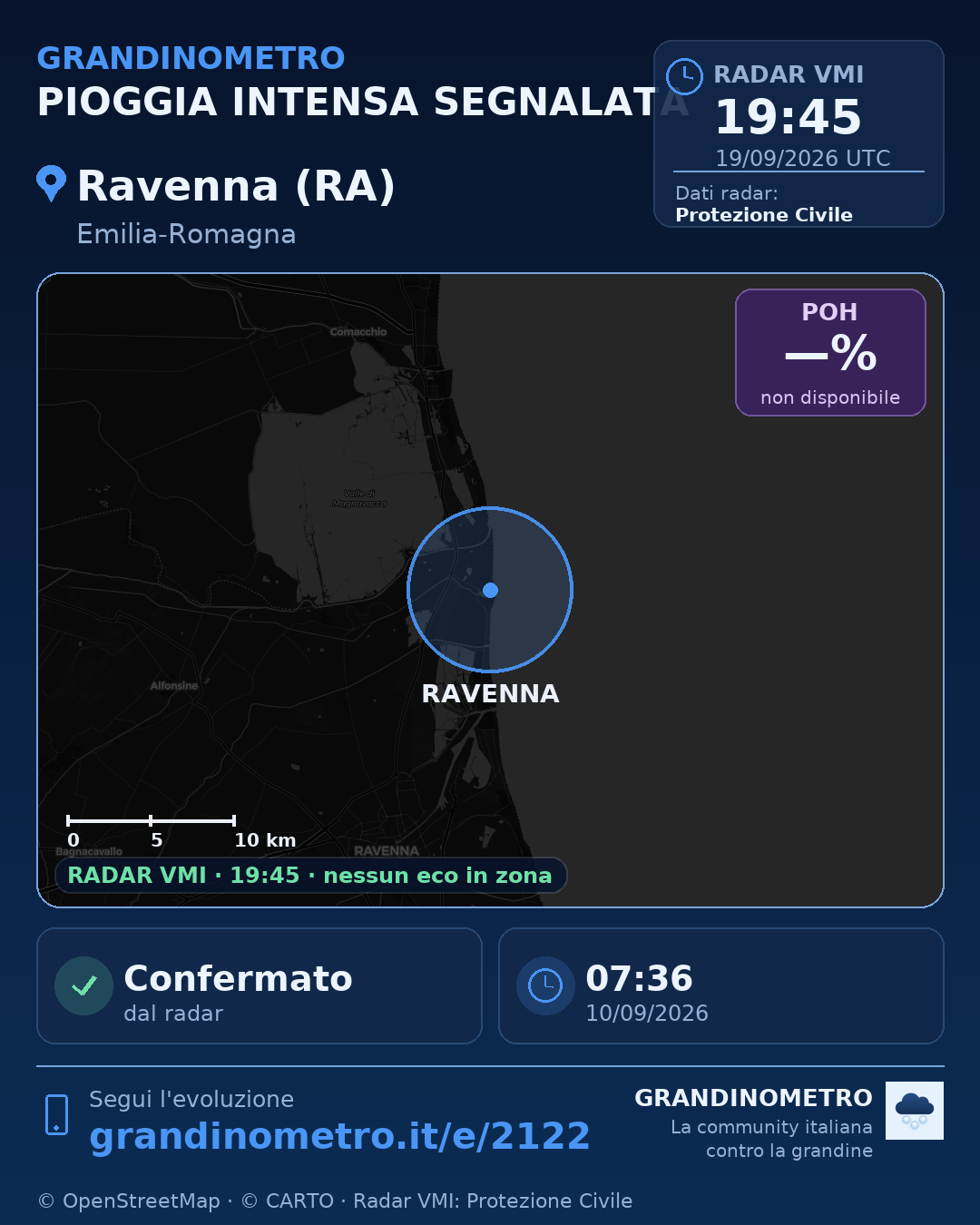 Mappa dell'evento: pioggia intensa a Ravenna (RA)