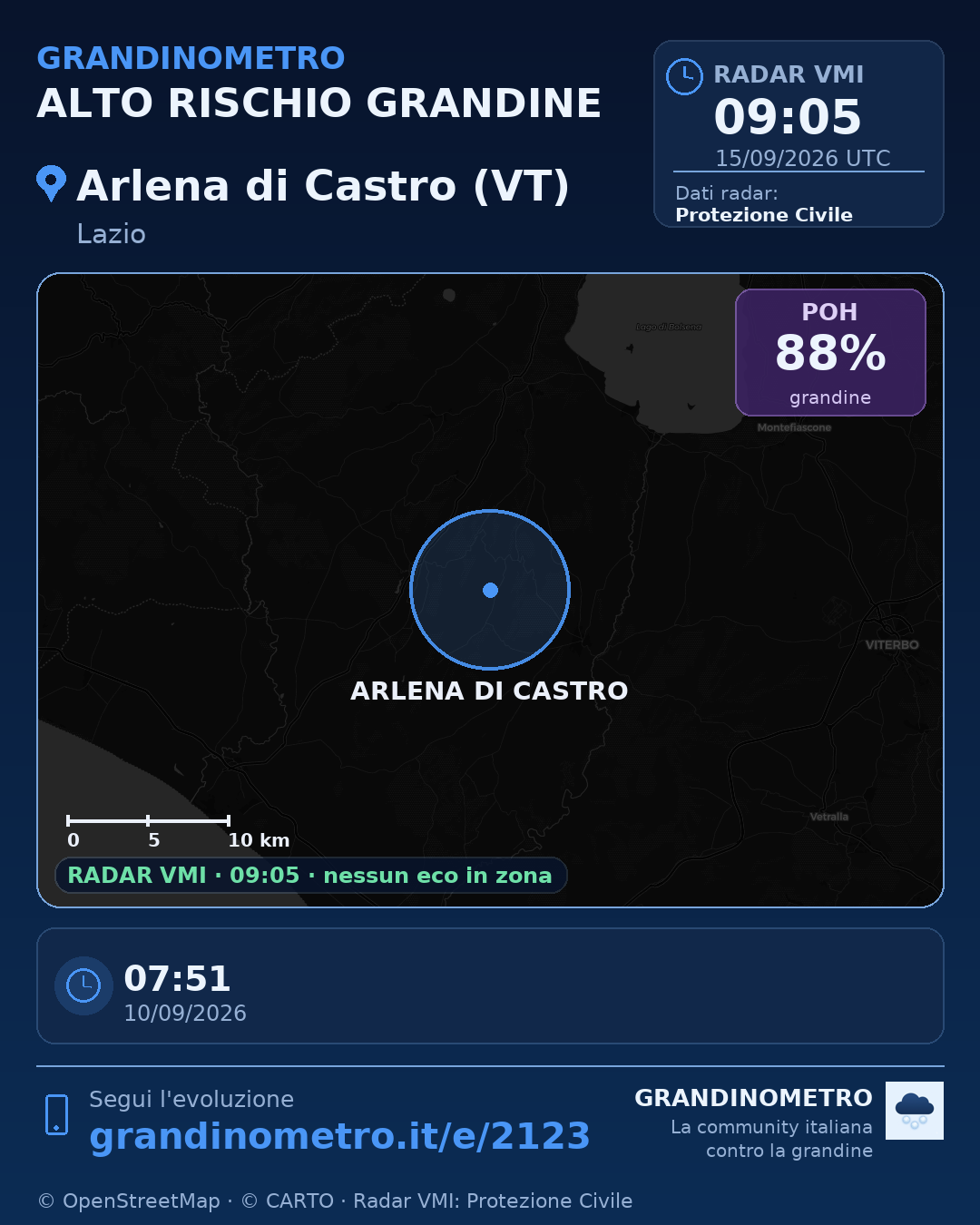 Mappa dell'evento: grandine ad Arlena di Castro (VT)