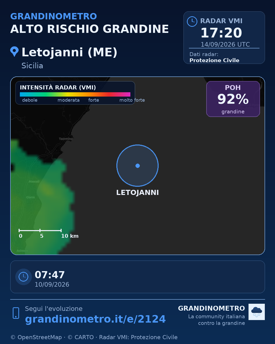 Mappa dell'evento: grandine a Letojanni (ME)