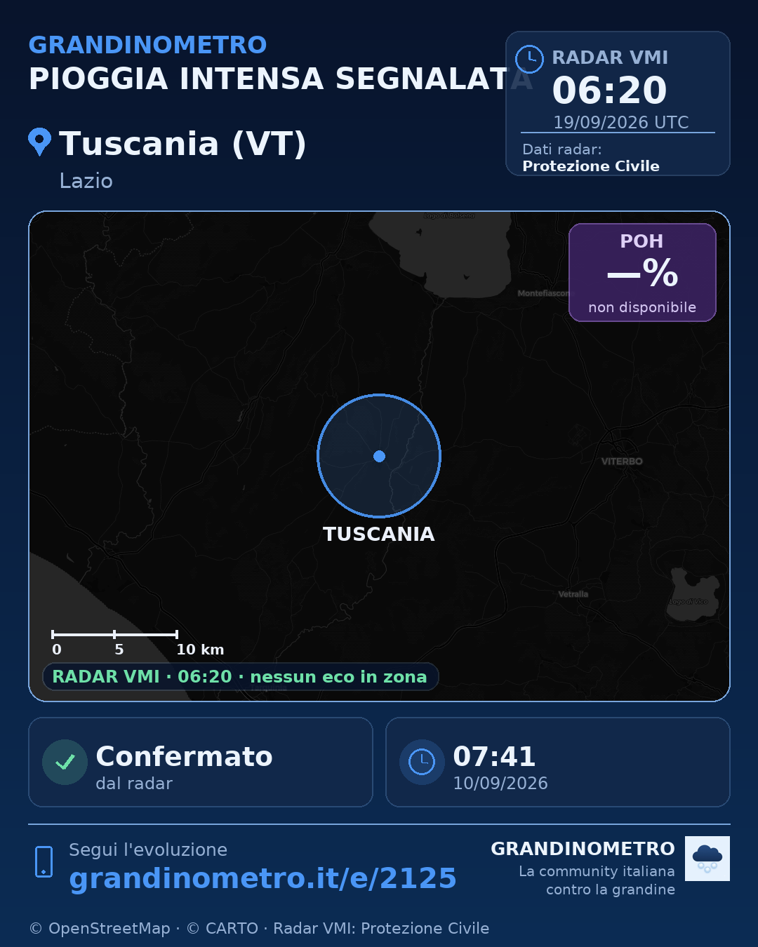 Mappa dell'evento: pioggia intensa a Tuscania (VT)