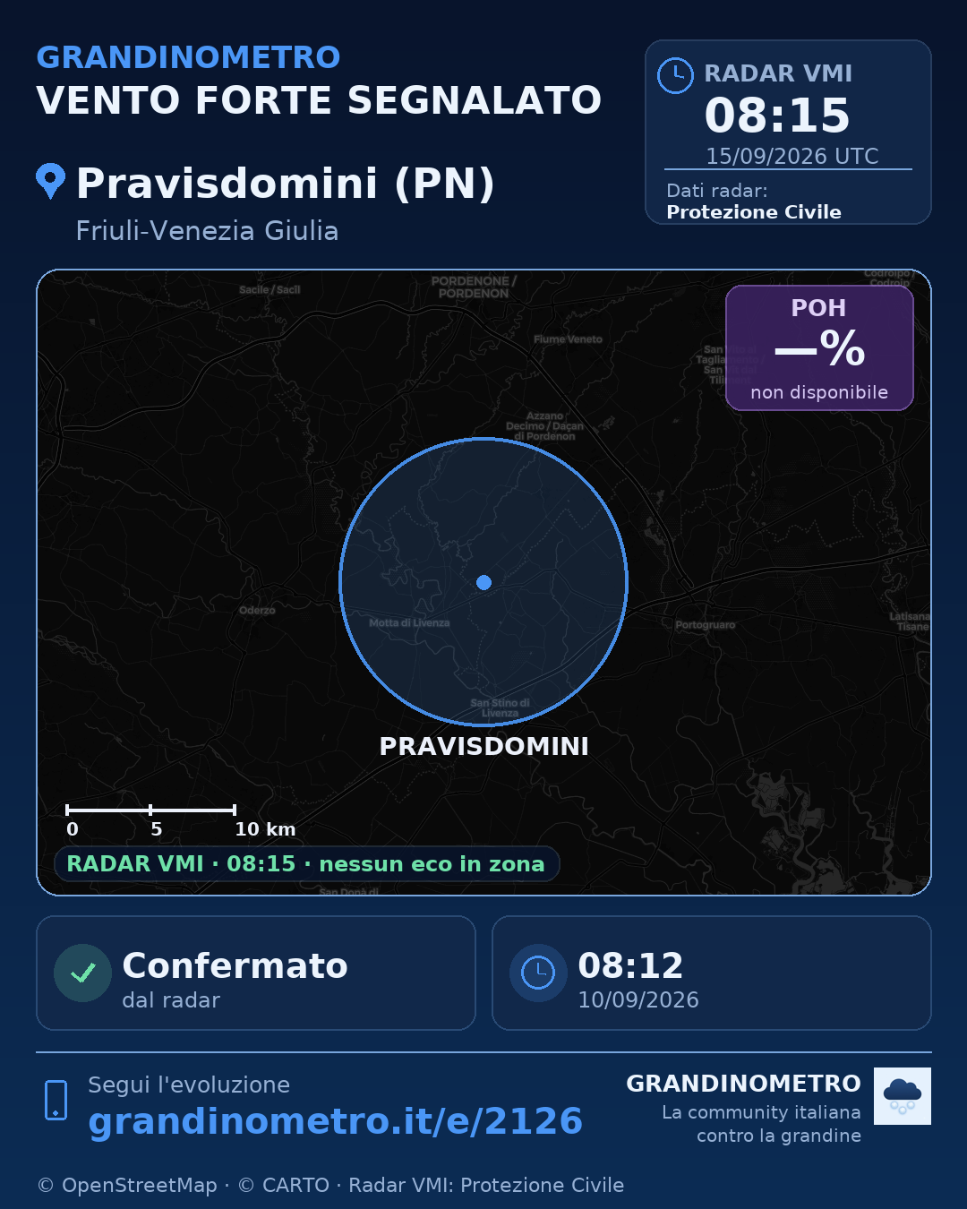Mappa dell'evento: vento forte a Pravisdomini (PN)
