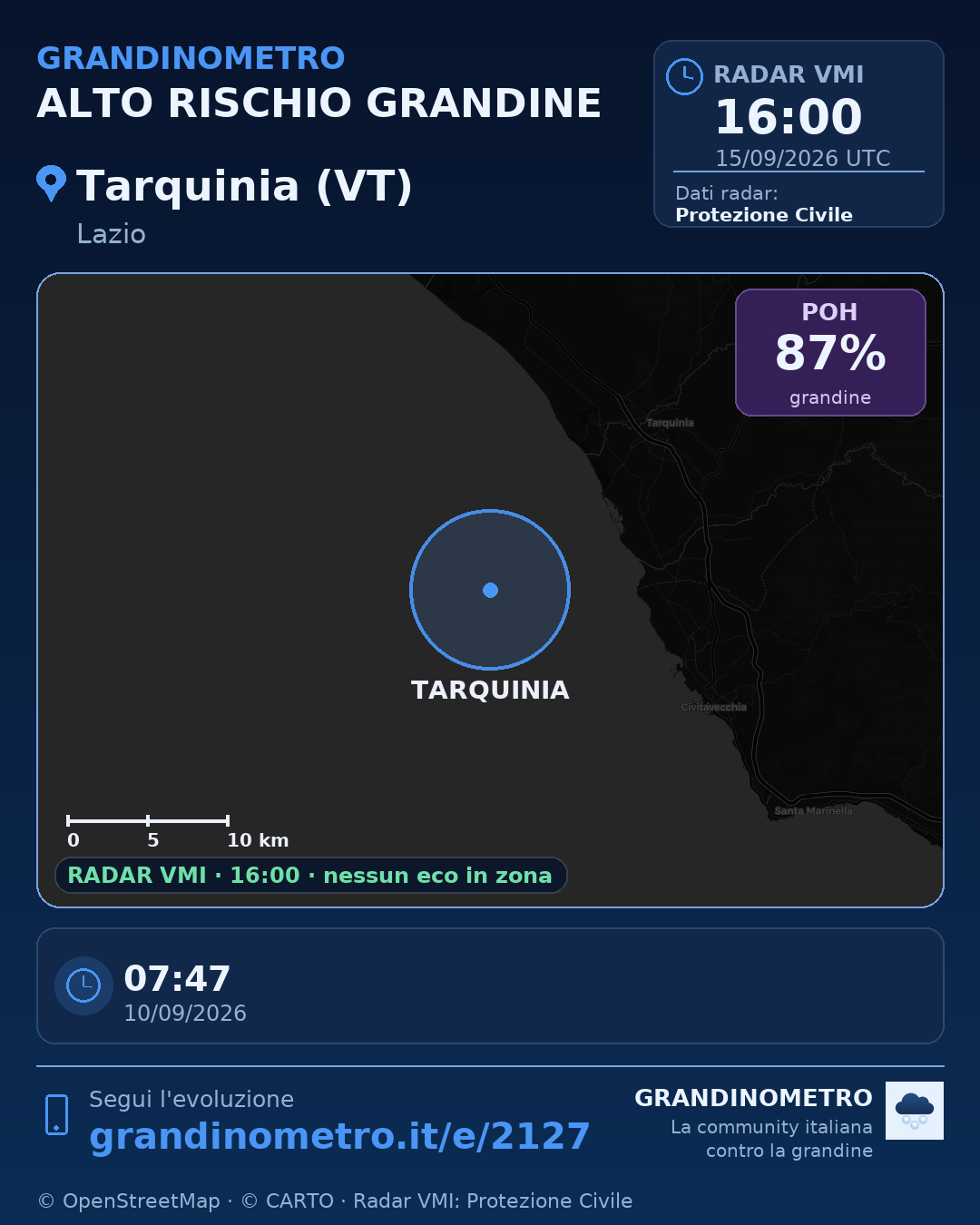 Mappa dell'evento: grandine a Tarquinia (VT)