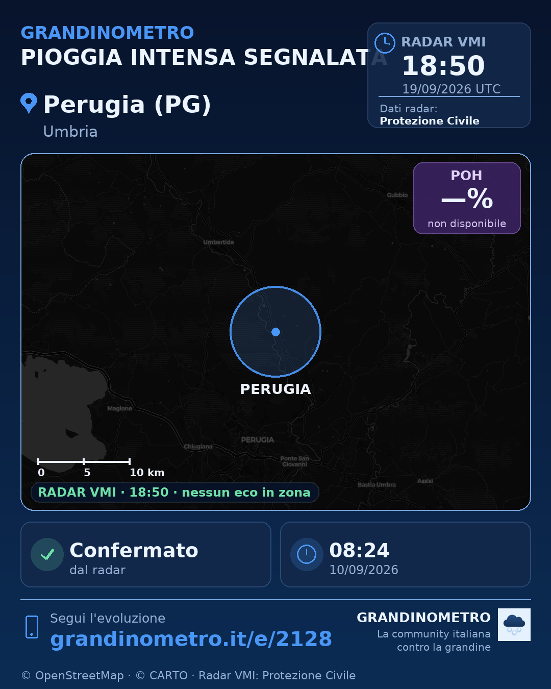 Mappa dell'evento: pioggia intensa a Perugia (PG)