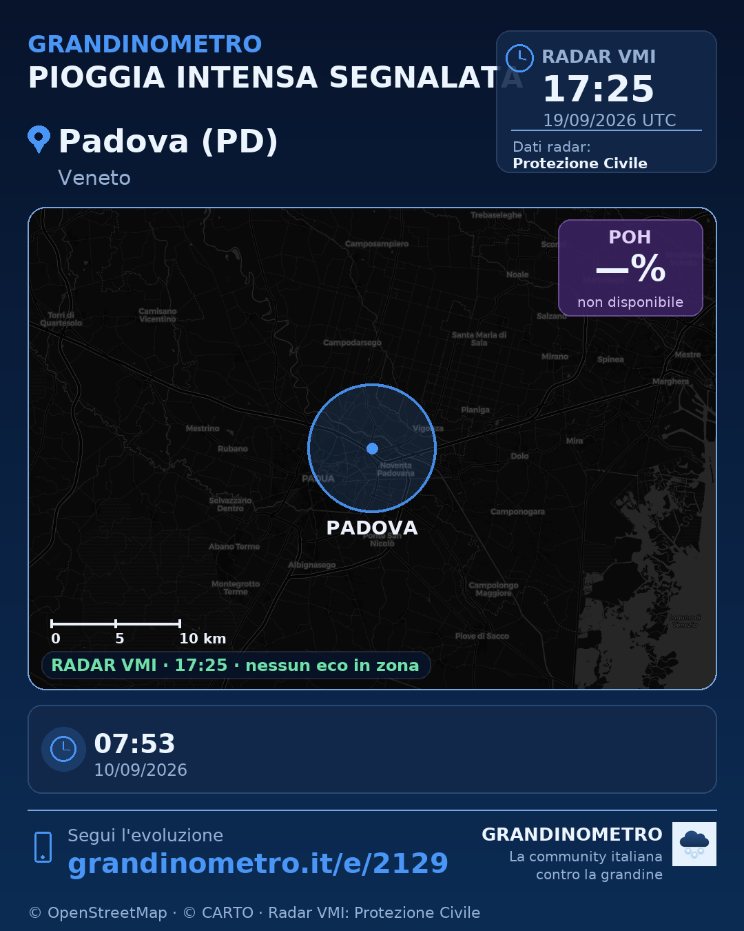 Mappa dell'evento: pioggia intensa a Padova (PD)