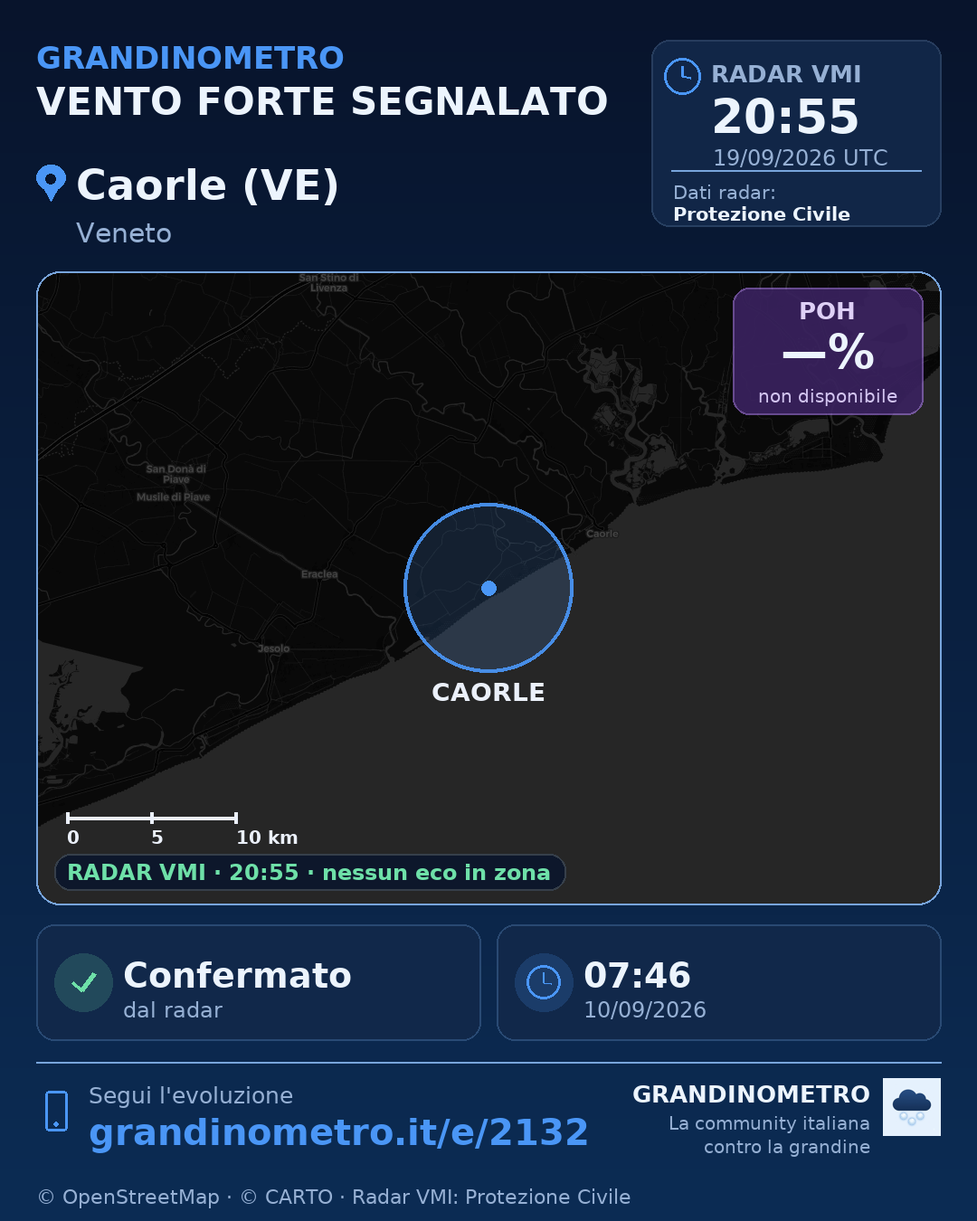 Mappa dell'evento: vento forte a Caorle (VE)