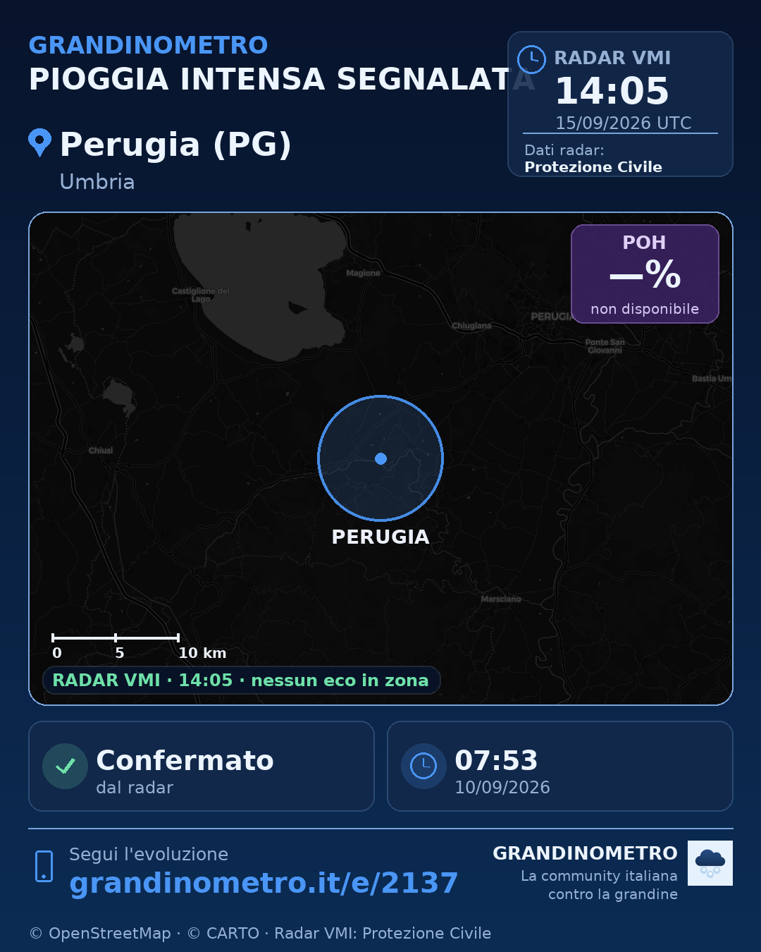 Mappa dell'evento: pioggia intensa a Perugia (PG)