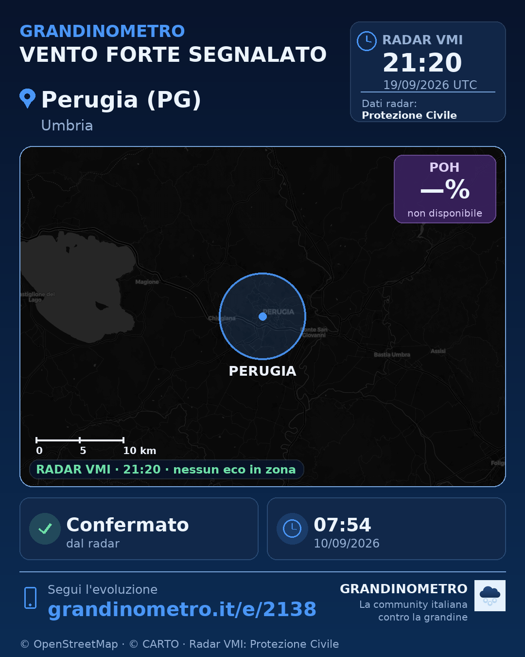 Mappa dell'evento: vento forte a Perugia (PG)