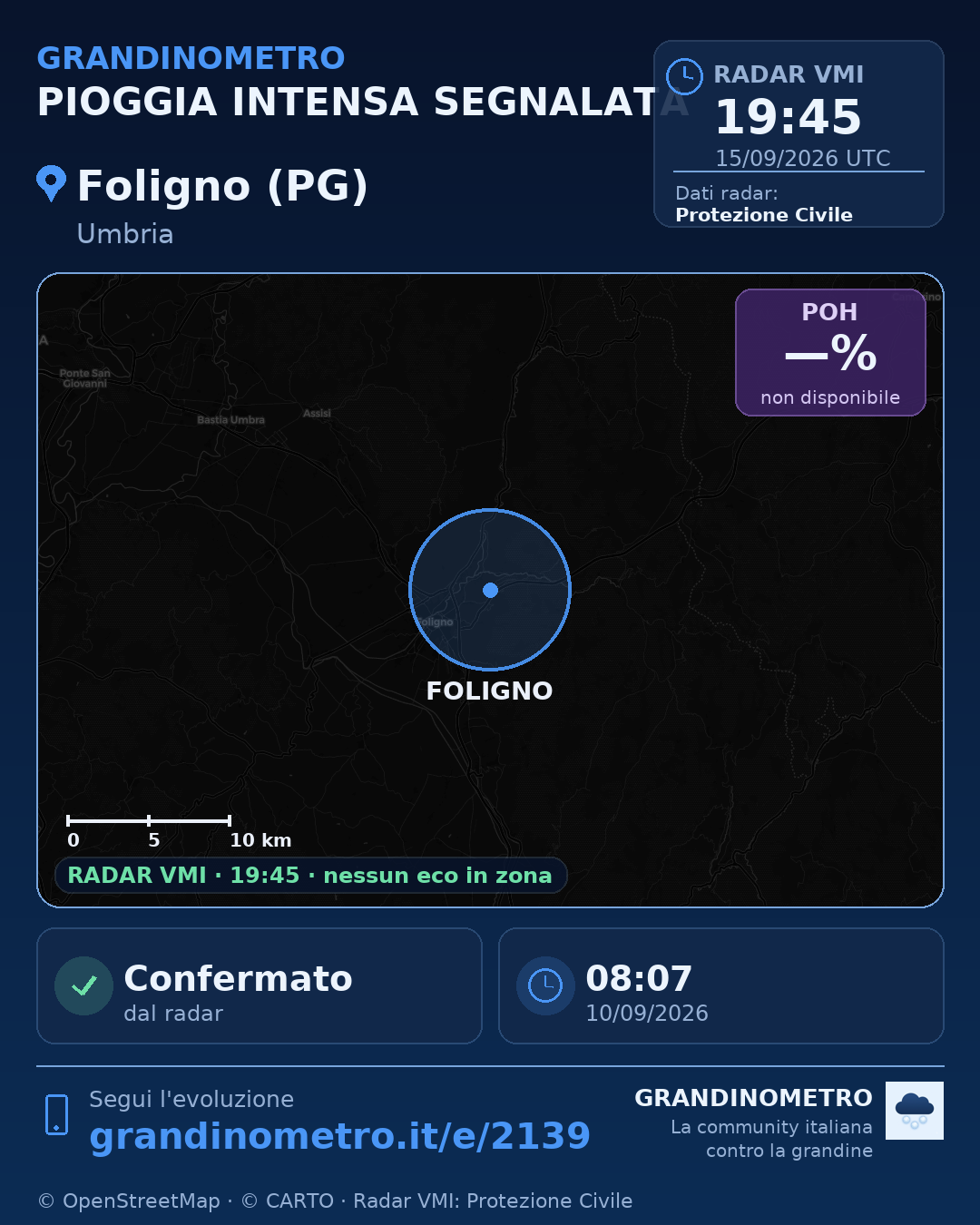 Mappa dell'evento: pioggia intensa a Foligno (PG)