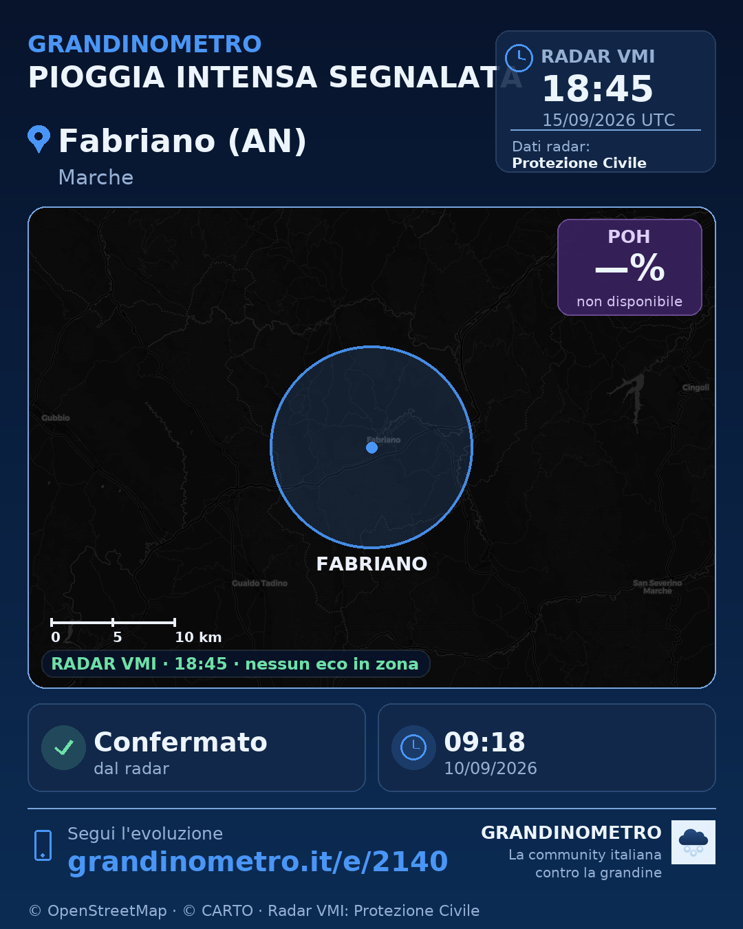 Mappa dell'evento: pioggia intensa a Fabriano (AN)