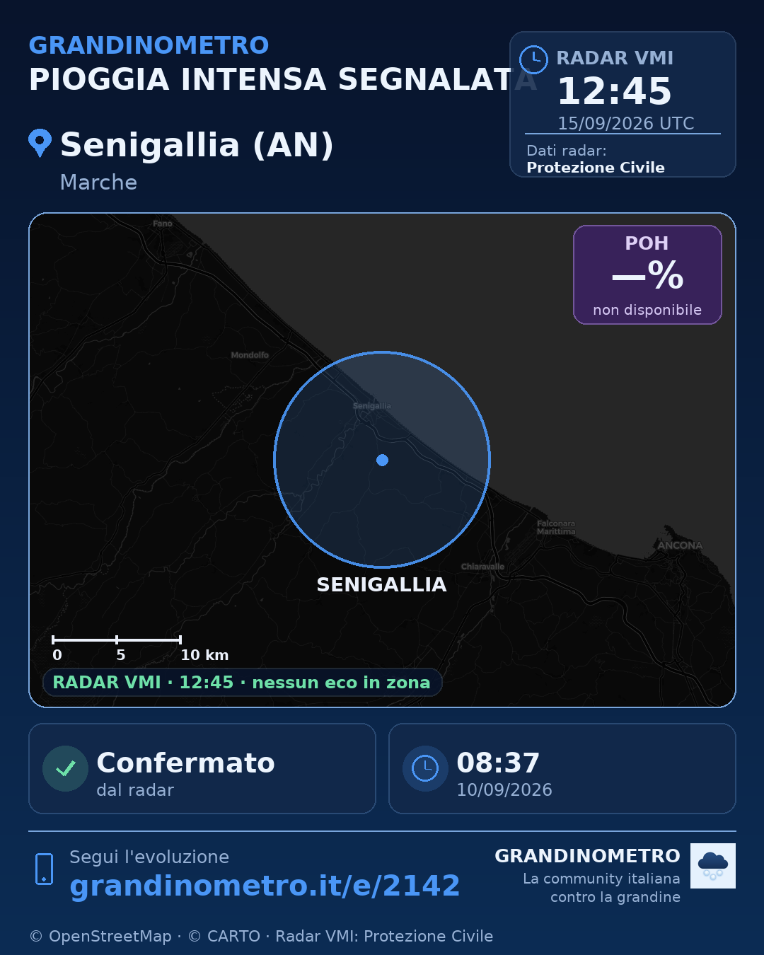 Mappa dell'evento: pioggia intensa a Senigallia (AN)