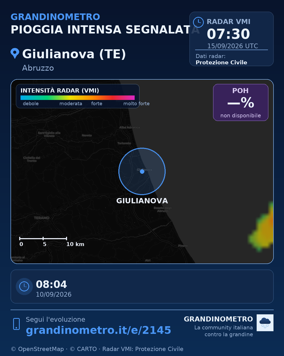 Mappa dell'evento: pioggia intensa a Giulianova (TE)