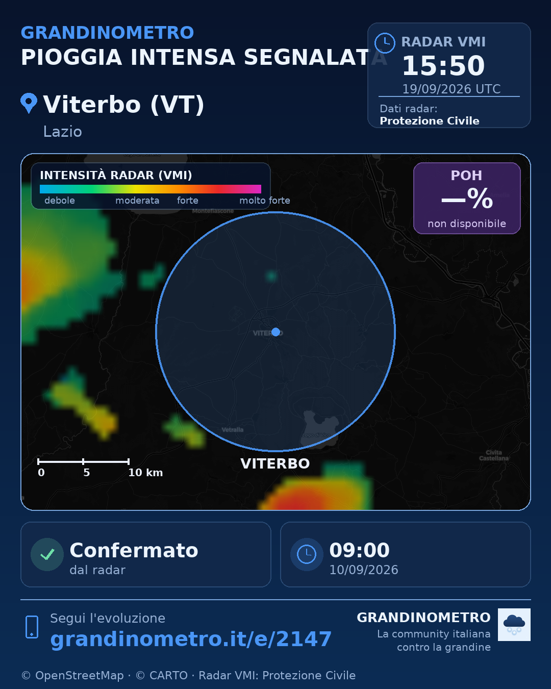 Mappa dell'evento: pioggia intensa a Viterbo (VT)