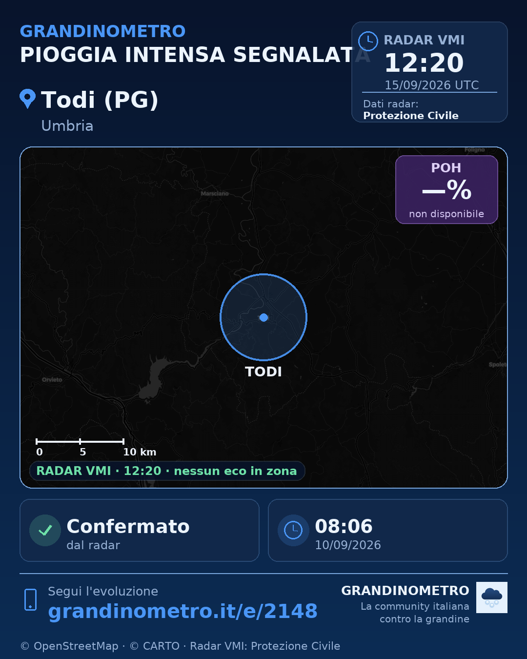 Mappa dell'evento: pioggia intensa a Todi (PG)