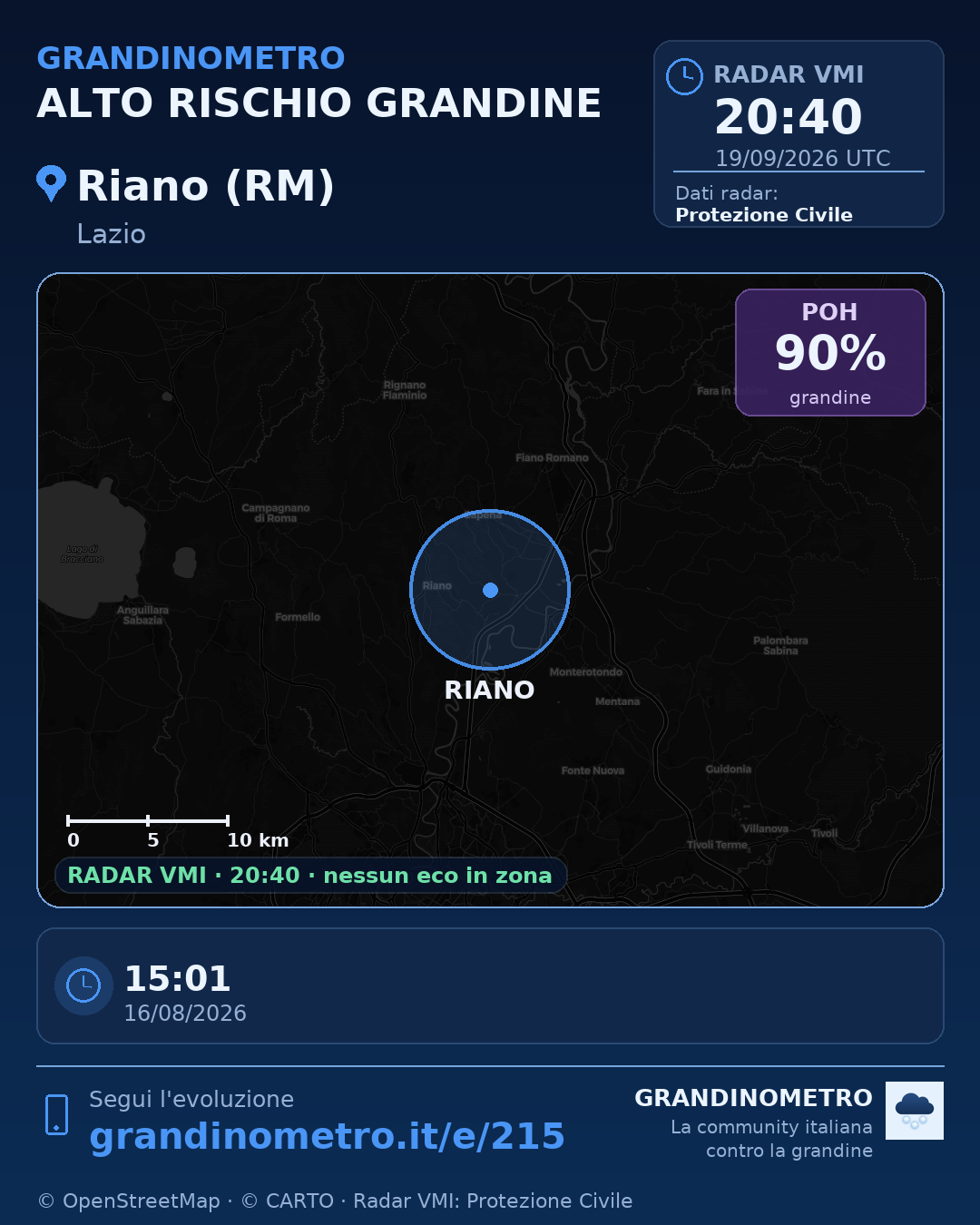 Mappa dell'evento: grandine a Riano (RM)