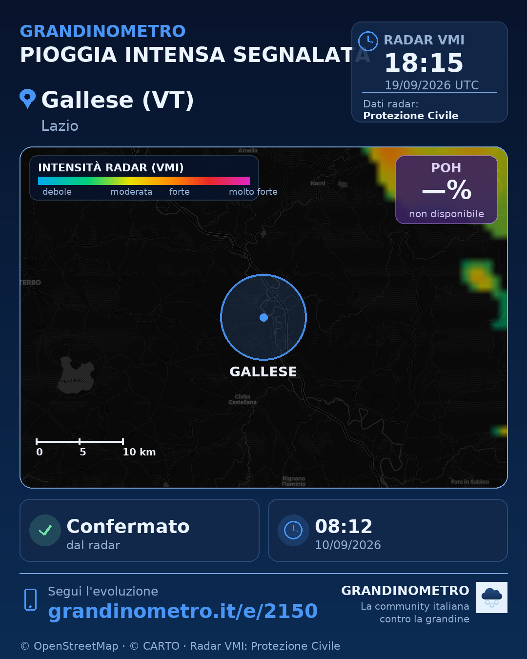 Mappa dell'evento: pioggia intensa a Gallese (VT)