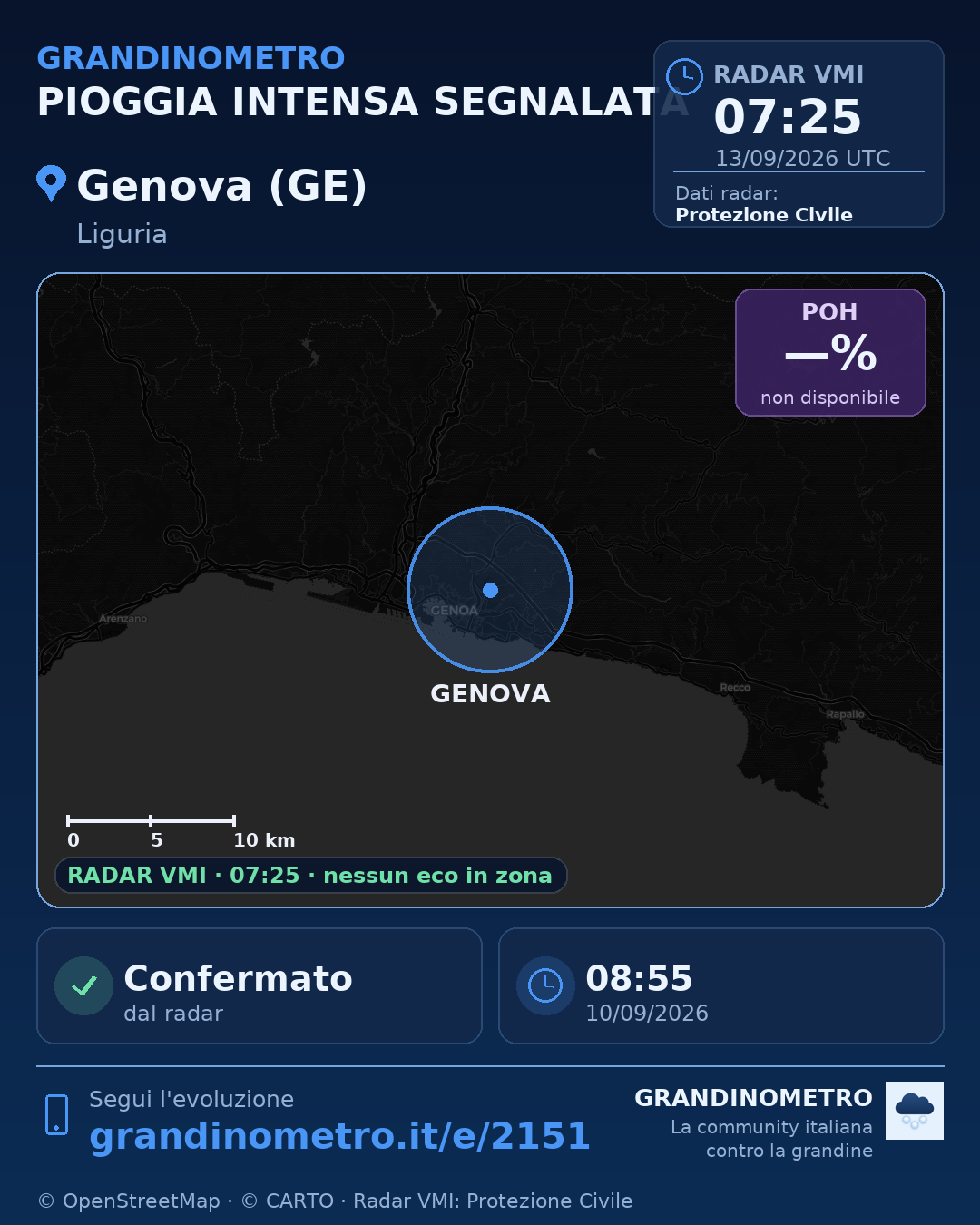 Mappa dell'evento: pioggia intensa a Genova (GE)