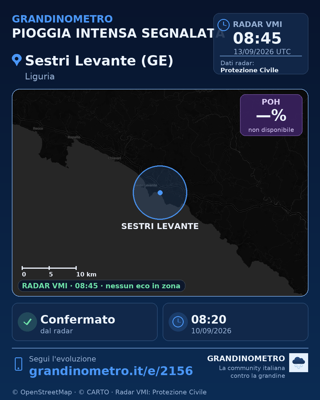 Mappa dell'evento: pioggia intensa a Sestri Levante (GE)