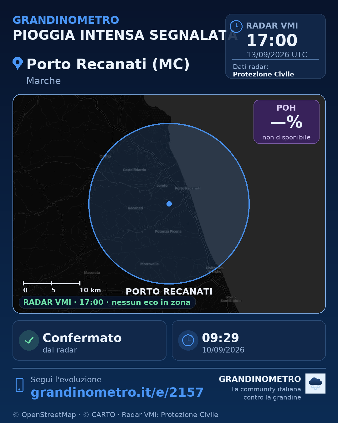 Mappa dell'evento: pioggia intensa a Porto Recanati (MC)