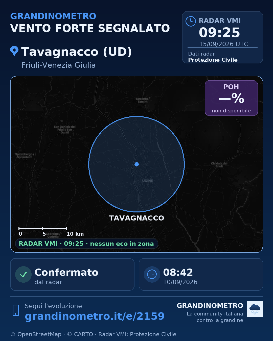 Mappa dell'evento: vento forte a Tavagnacco (UD)
