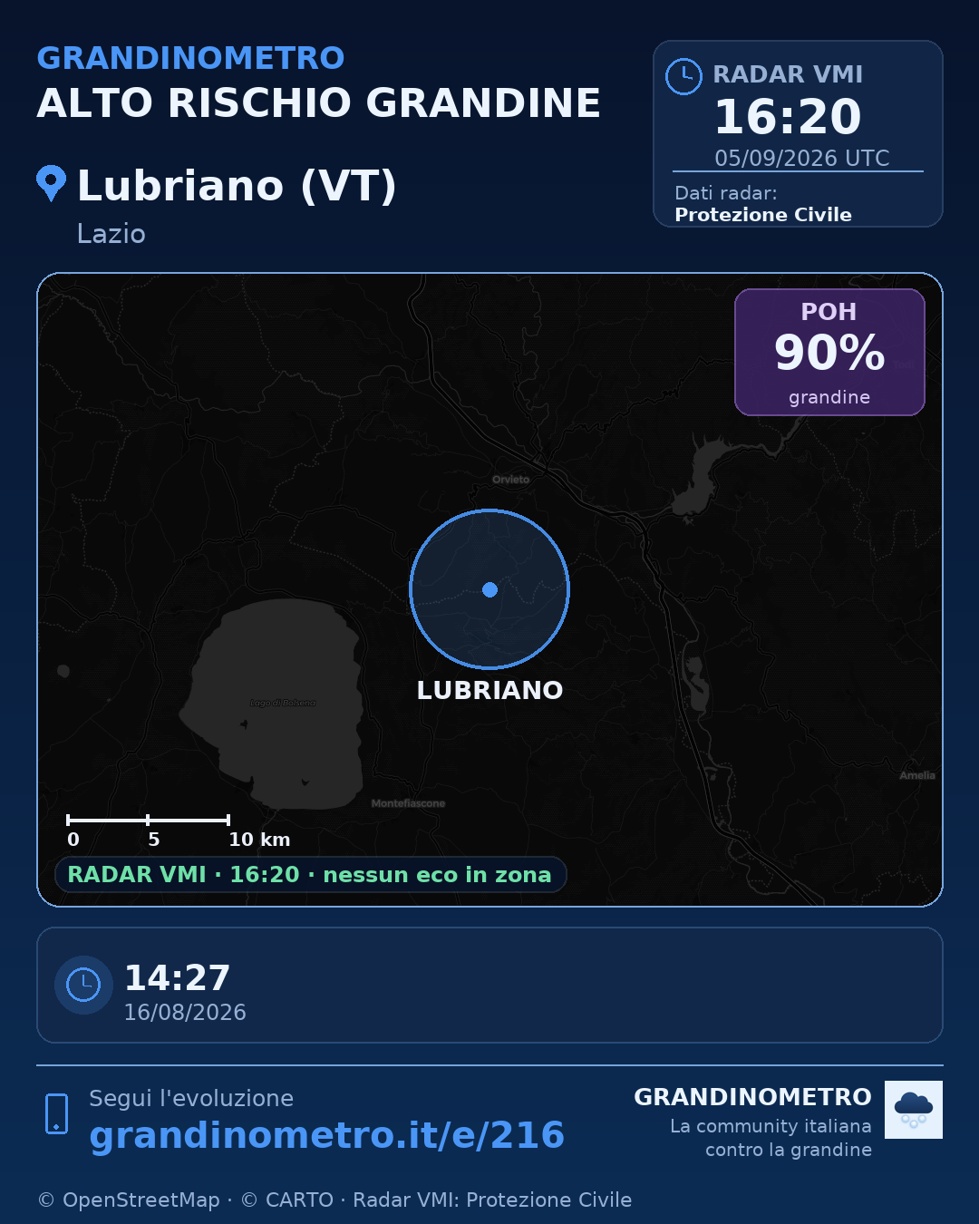 Mappa dell'evento: grandine a Lubriano (VT)