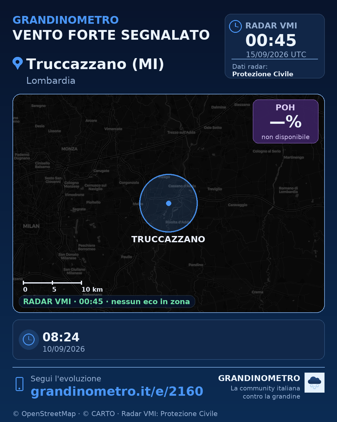 Mappa dell'evento: vento forte a Truccazzano (MI)