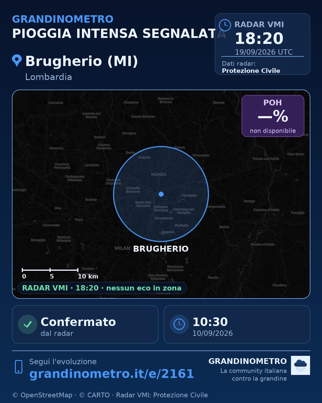 Mappa dell'evento: pioggia intensa a Brugherio (MI)