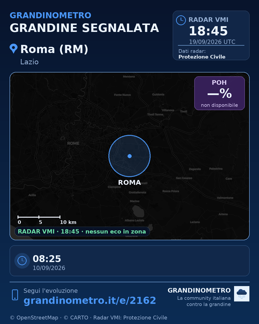 Mappa dell'evento: grandine a Roma (RM)