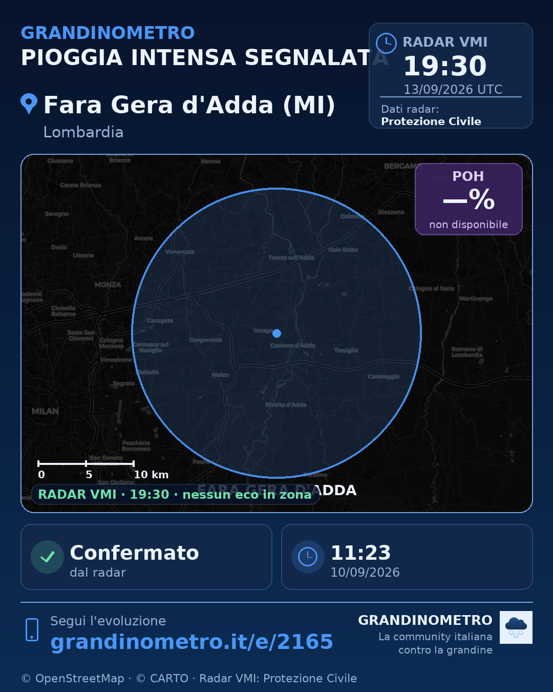 Mappa dell'evento: pioggia intensa a Fara Gera d'Adda (MI)