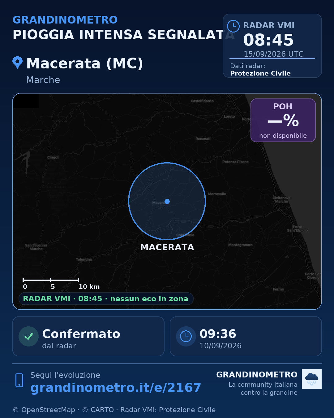 Mappa dell'evento: pioggia intensa a Macerata (MC)