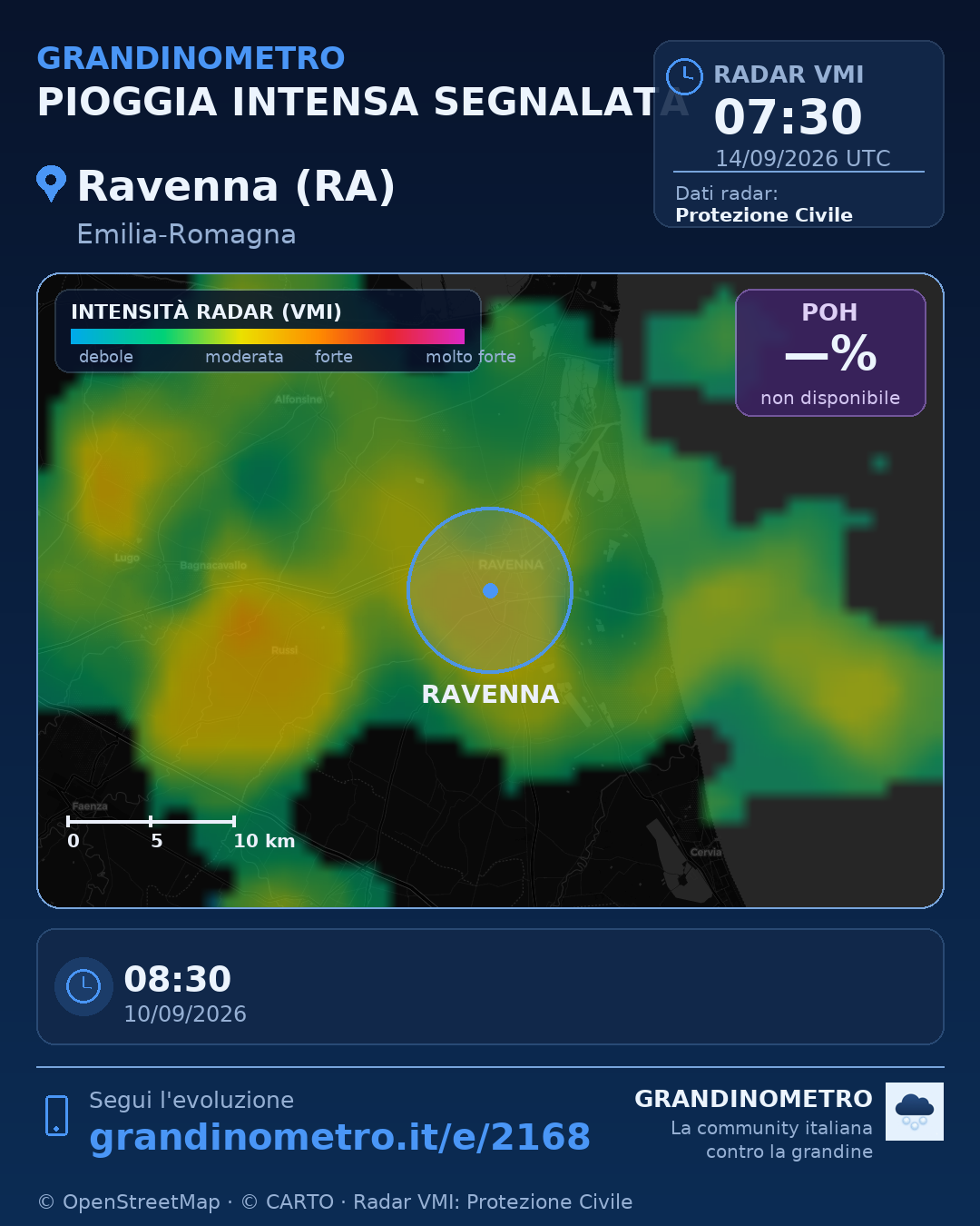 Mappa dell'evento: pioggia intensa a Ravenna (RA)