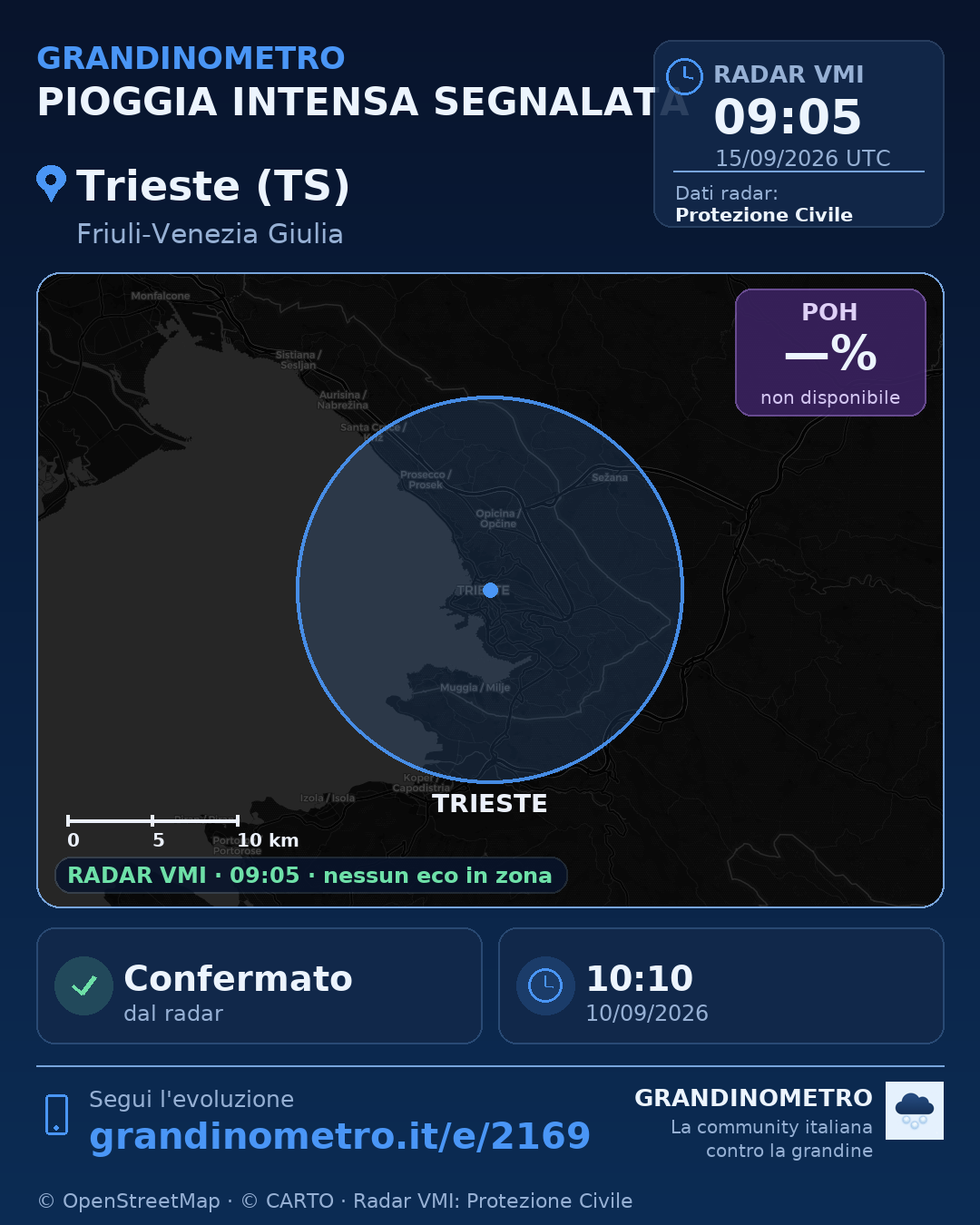 Mappa dell'evento: pioggia intensa a Trieste (TS)