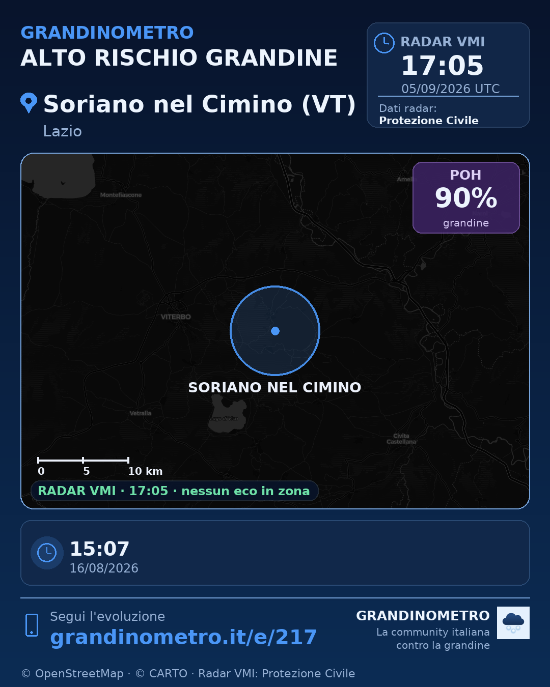Mappa dell'evento: grandine a Soriano nel Cimino (VT)