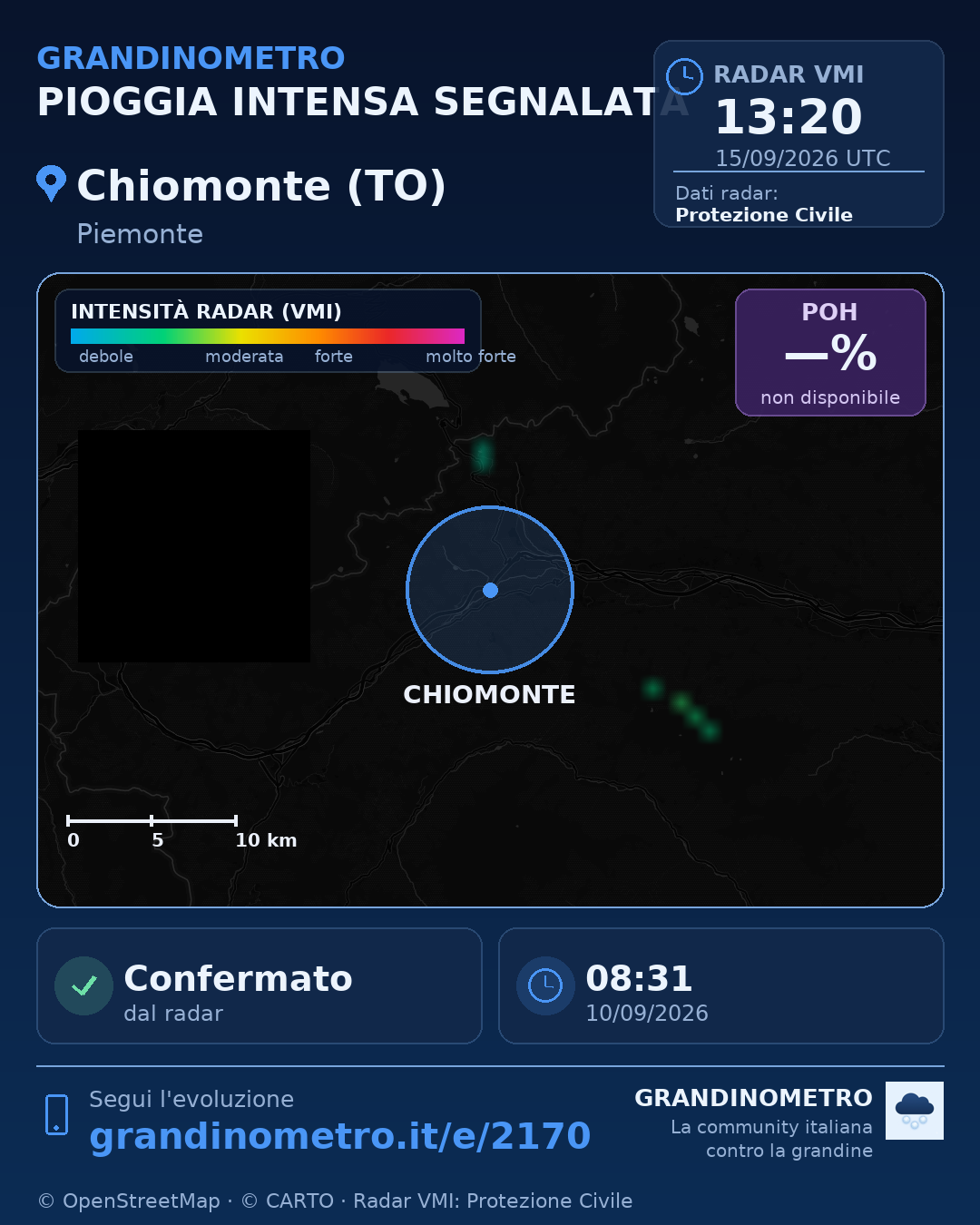 Mappa dell'evento: pioggia intensa a Chiomonte (TO)