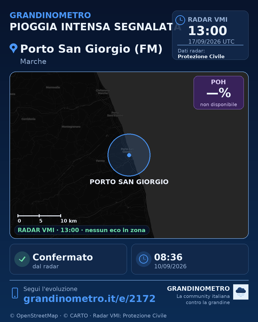 Mappa dell'evento: pioggia intensa a Porto San Giorgio (FM)