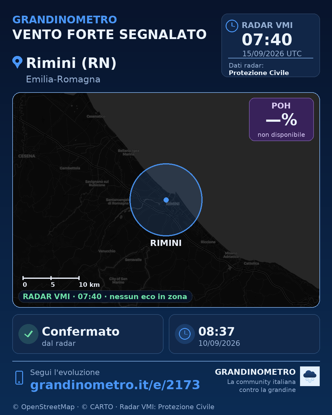Mappa dell'evento: vento forte a Rimini (RN)