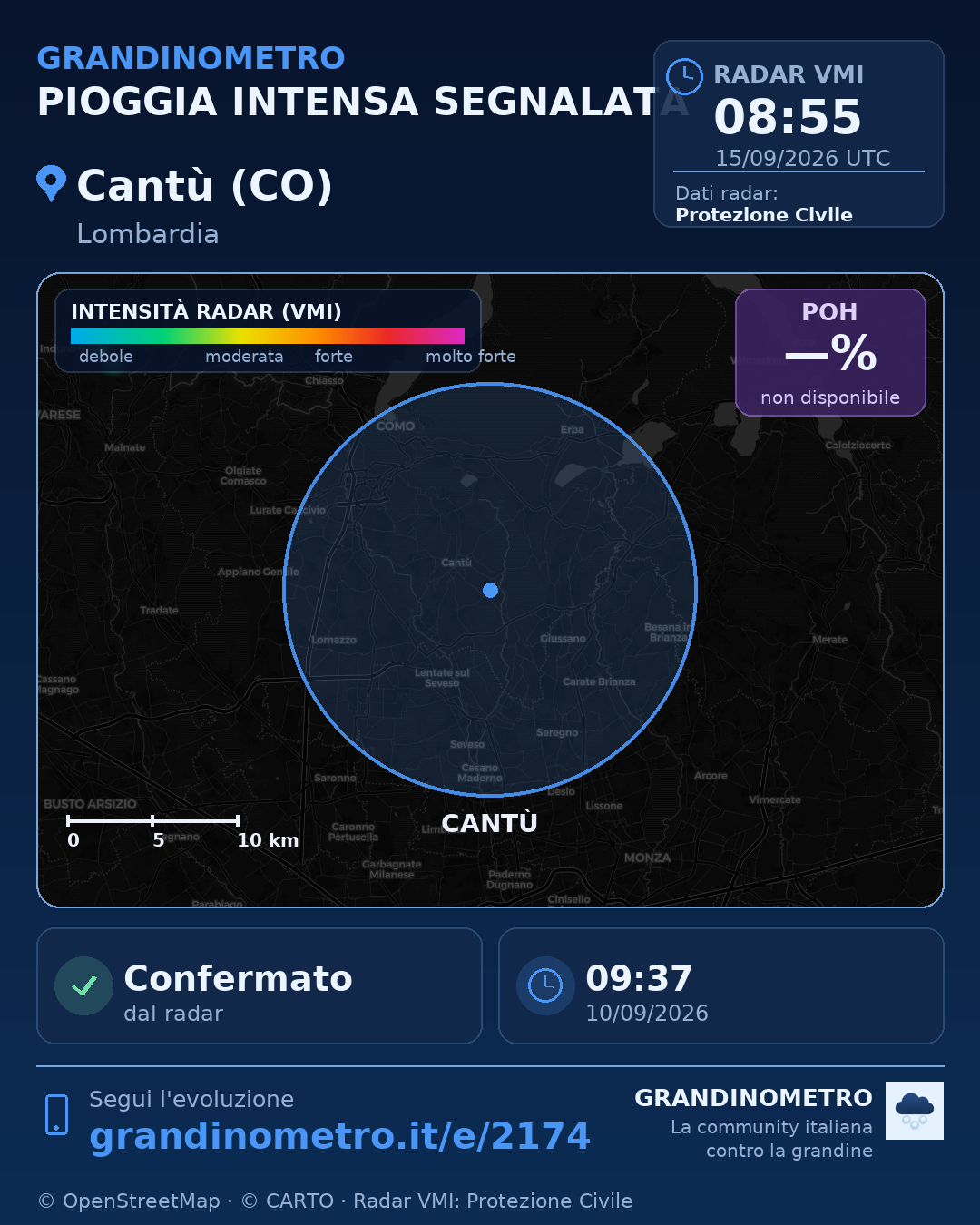 Mappa dell'evento: pioggia intensa a Cantù (CO)