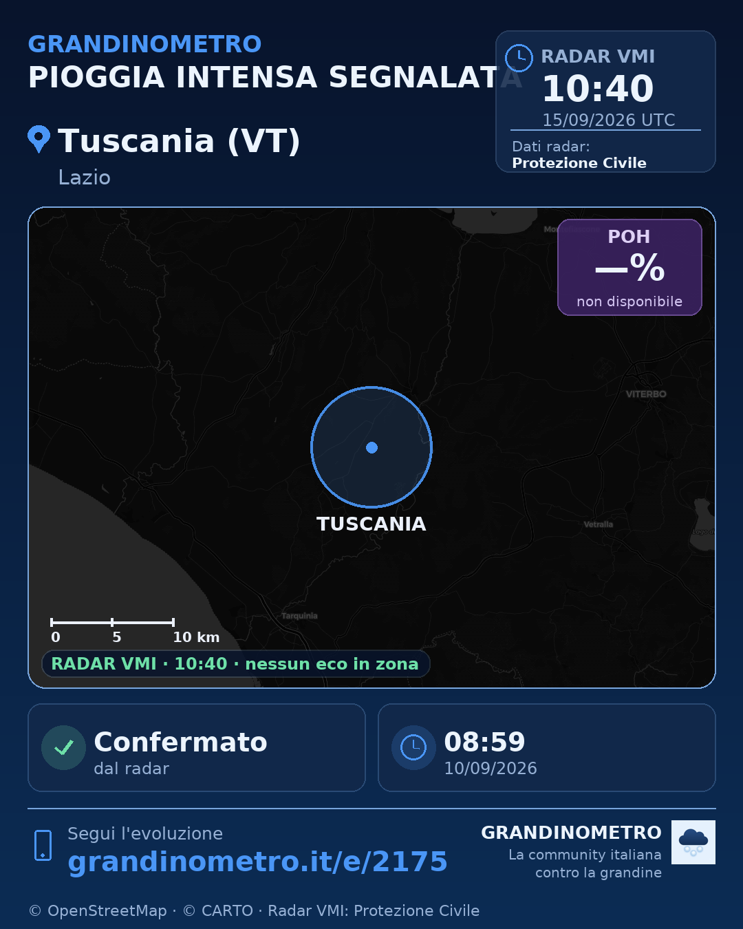 Mappa dell'evento: pioggia intensa a Tuscania (VT)