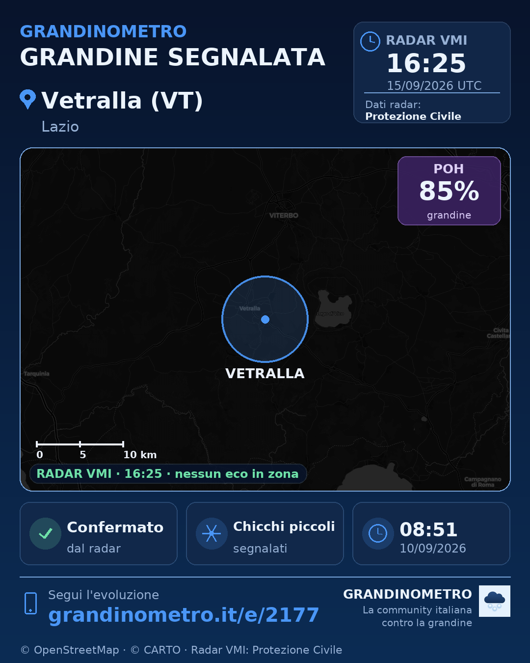 Mappa dell'evento: grandine a Vetralla (VT)