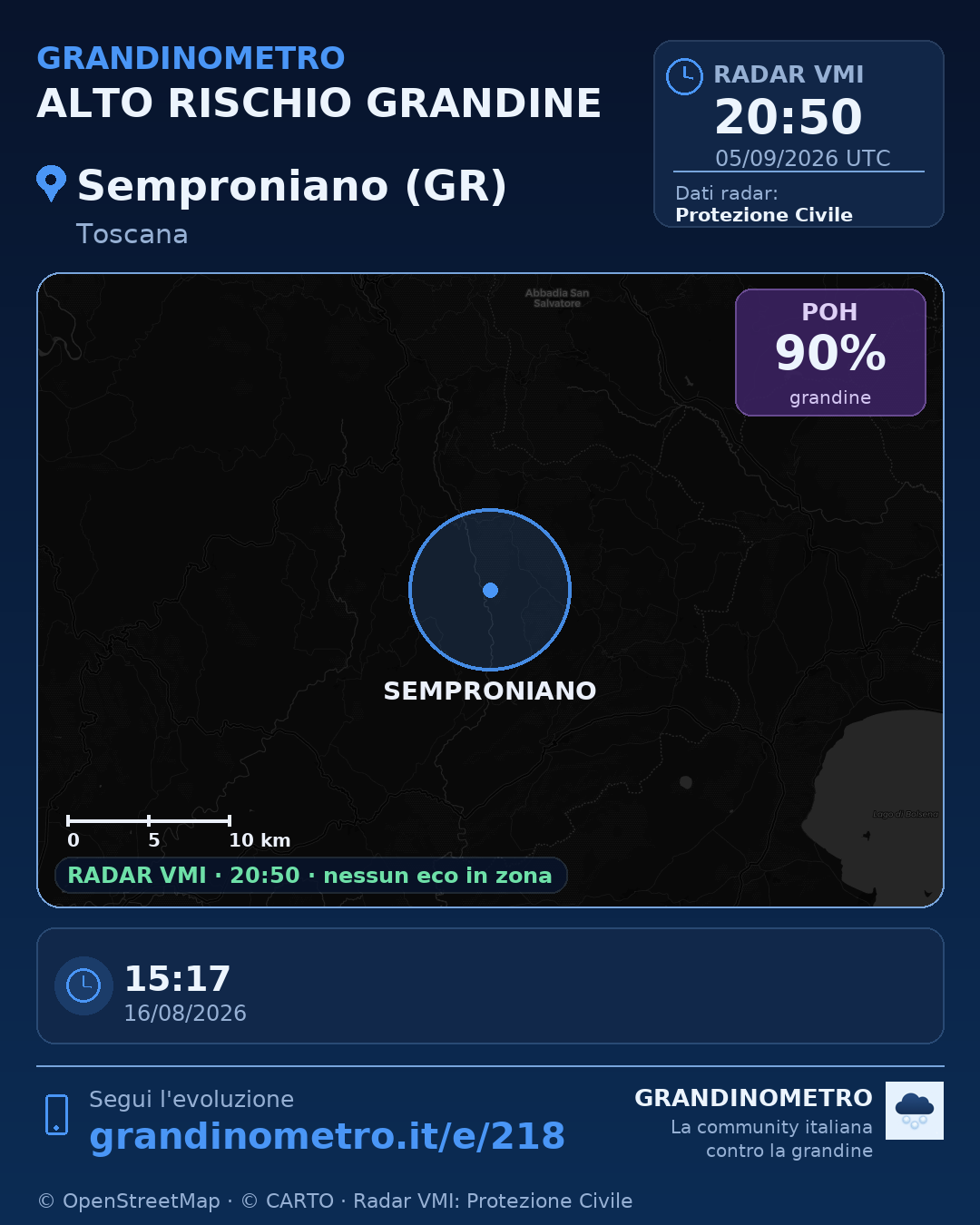 Mappa dell'evento: grandine a Semproniano (GR)