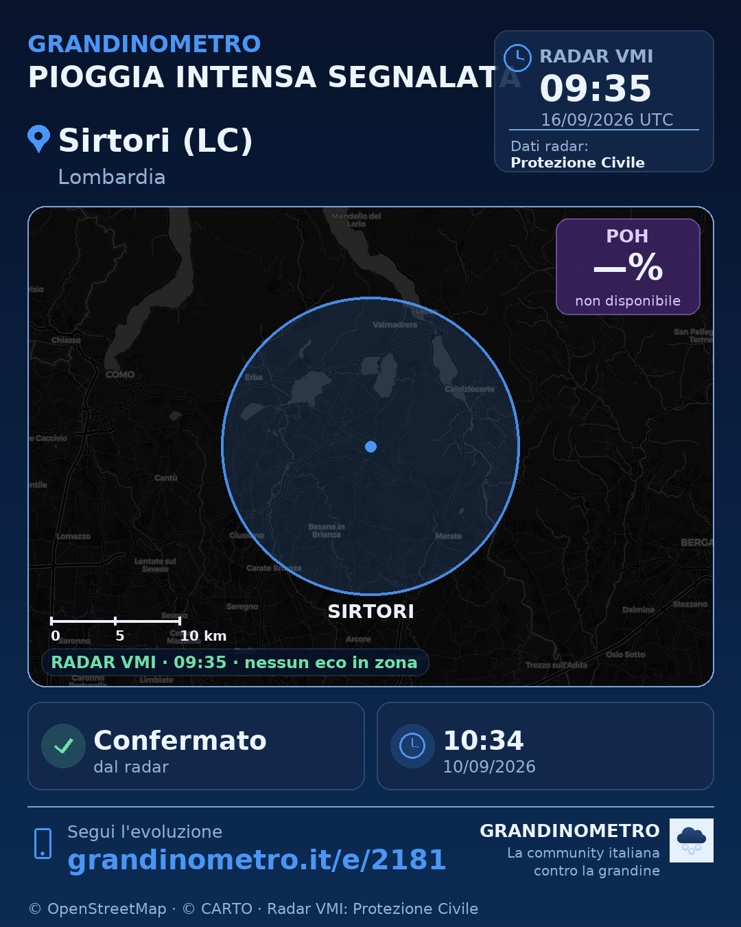 Mappa dell'evento: pioggia intensa a Sirtori (LC)