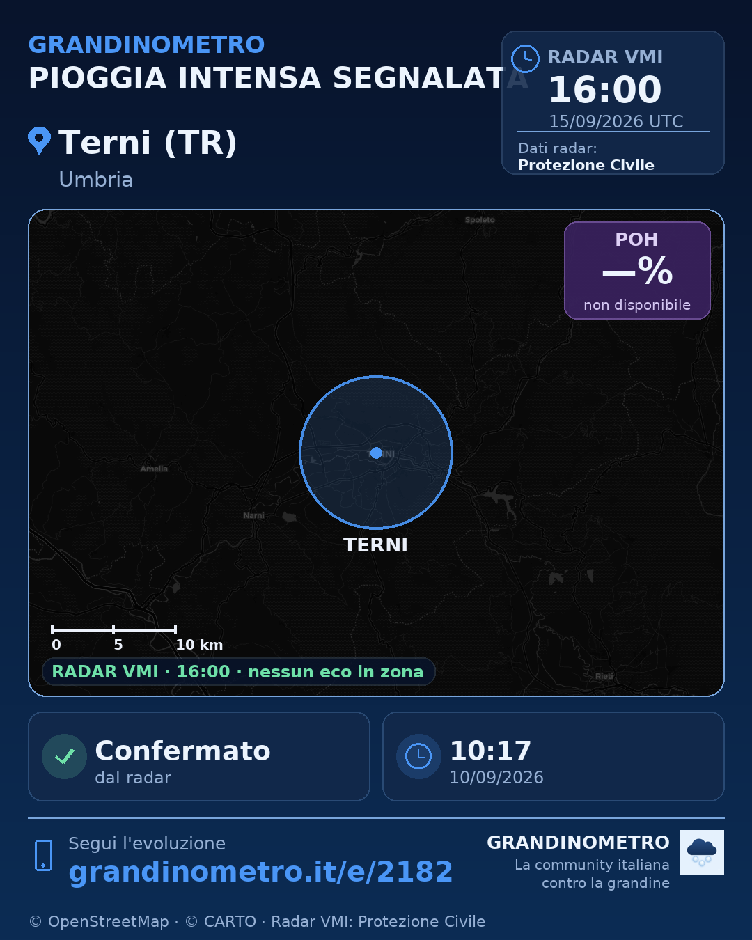 Mappa dell'evento: pioggia intensa a Terni (TR)