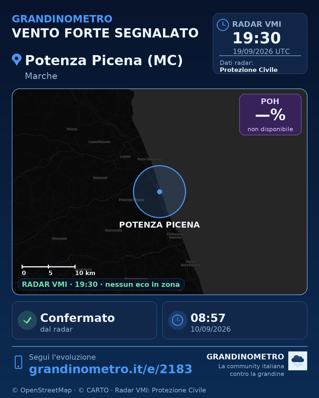 Mappa dell'evento: vento forte a Potenza Picena (MC)