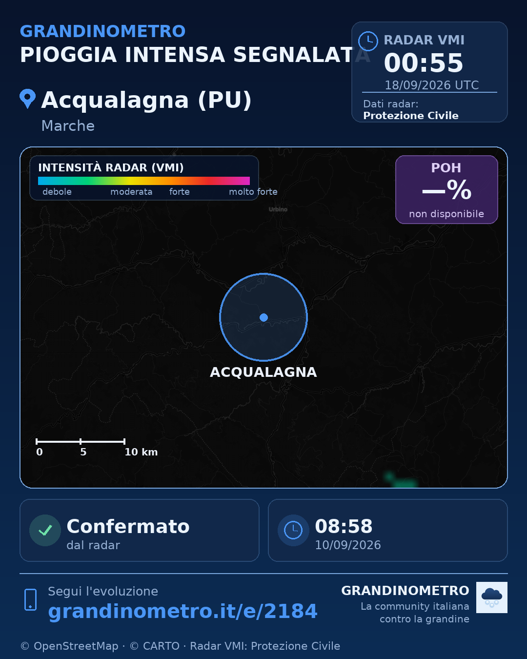 Mappa dell'evento: pioggia intensa ad Acqualagna (PU)