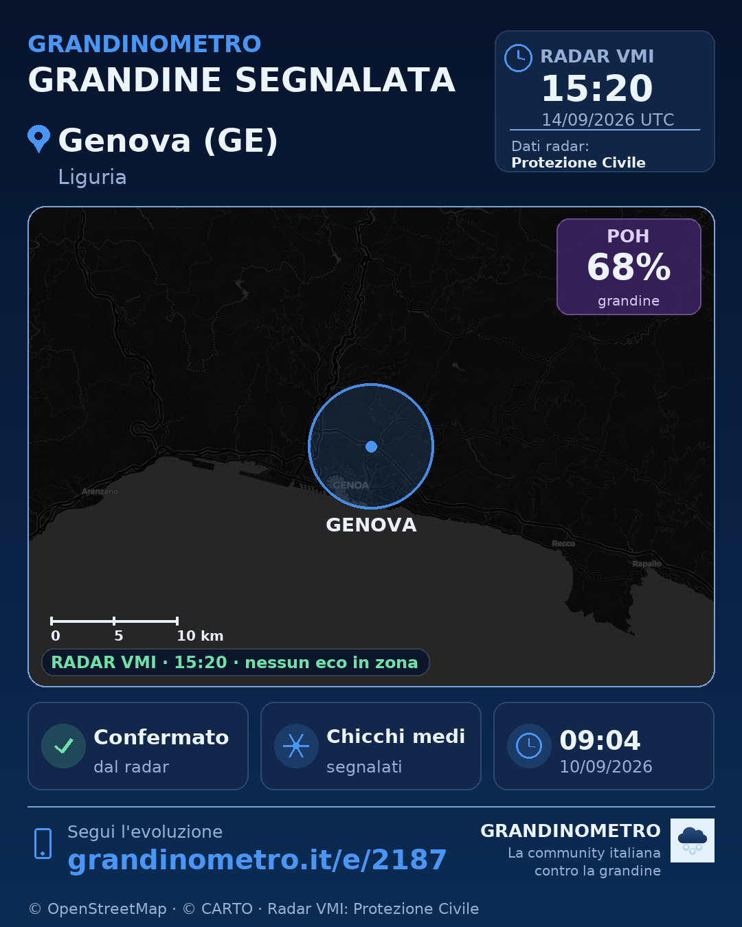 Mappa dell'evento: grandine a Genova (GE)