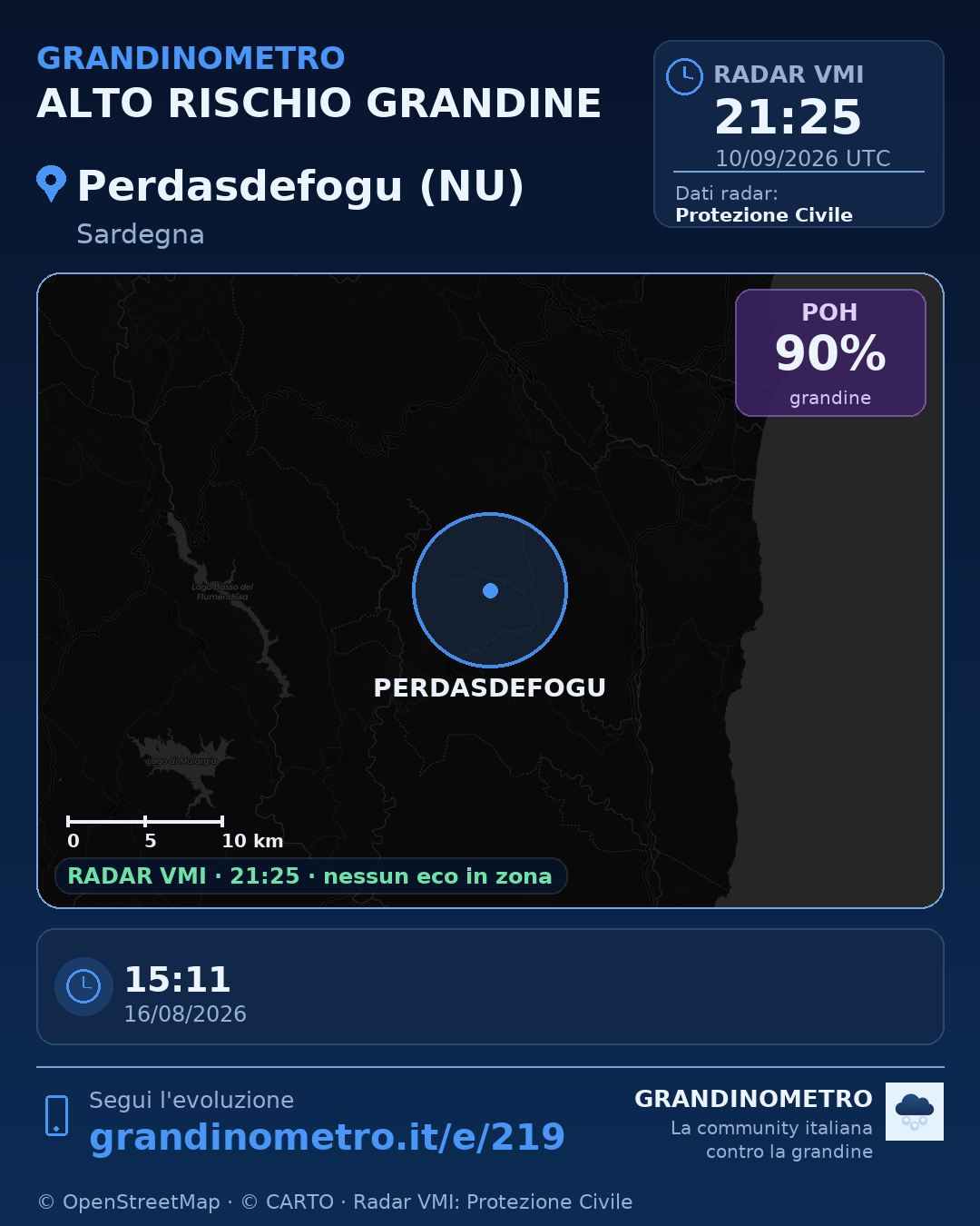 Mappa dell'evento: grandine a Perdasdefogu (NU)