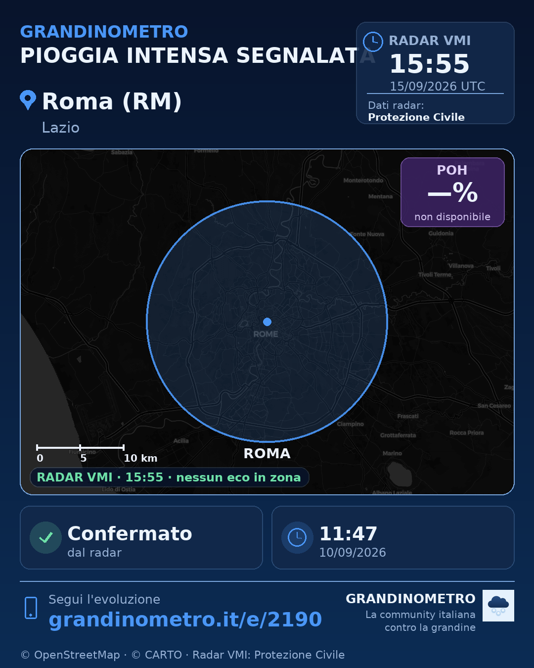 Mappa dell'evento: pioggia intensa a Roma (RM)